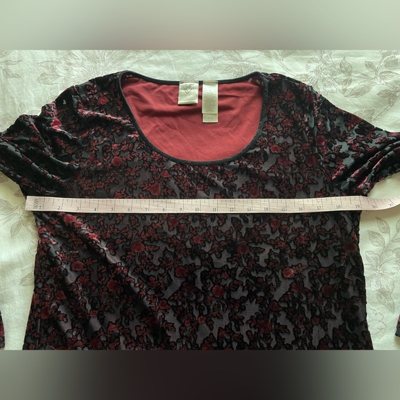 Red Black Velvet Burnout Top Medium Office Goth Whimsigoth Y2K Fairy Grunge - Picture 7 of 8